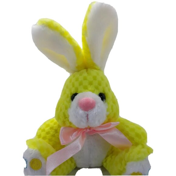 Chrisha Playful Yellow Bunny Rabbit Waffle Texture Plush 6" Easter Stuffed Anima - Picture 2 of 7